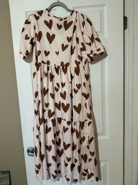 SHEIN Cream Dress with Brown Heart Print